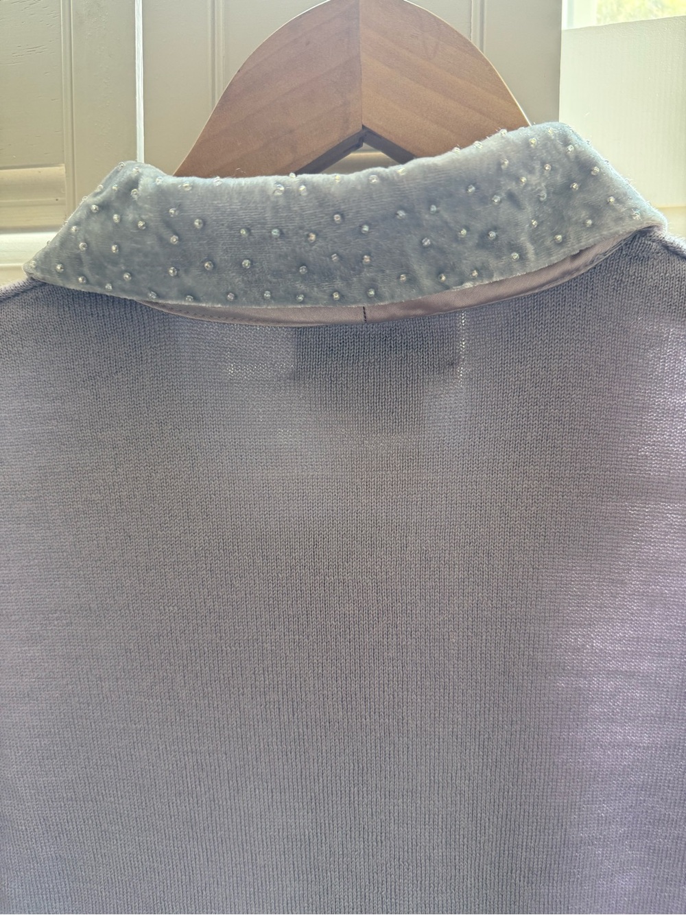 Magaschoni Lavender Wool Cardigan Beaded rayon silk  Collar Vintage Y2K - Picture 14 of 17
